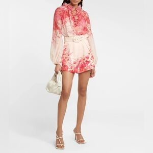Zimmermann High Tide Linen Tuck Short in Pink Ikat